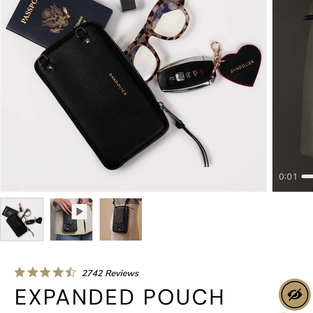 Bandolier Black Leather Expanded Pouch